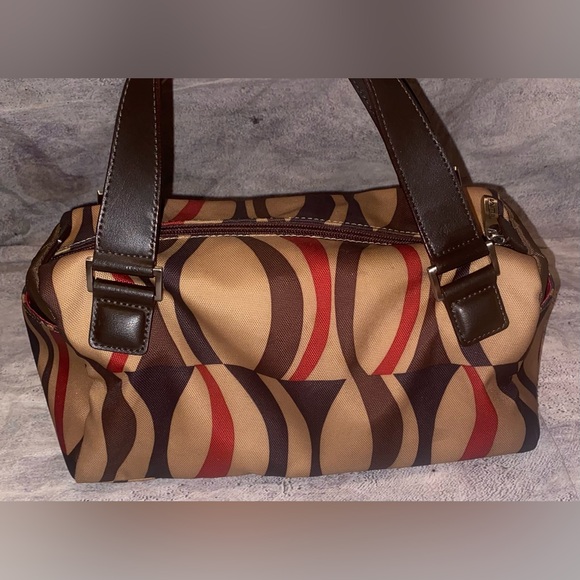 Tumi Leather Canvas Abstract Patterned Shoulder Hand Bag Purse Vintage Zip - Picture 5 of 9